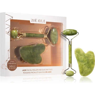 Zoë Ayla Jade Facial Roller And Gua Sha Tool Gua Sha Stone masážní pomůcka 1 ks + Facial Roller masážní váleček 1 ks