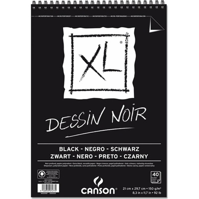 Canson XL Dessin Black skicár 150 40L A3 špirálovou väzbou
