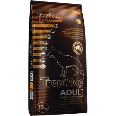 TropiDog Супер Премиум за възрастни кучета от средни и големи породи с агнешко и ориз 15кг
