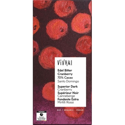 Vivani Čokoláda horká s brusnicami Bio 80 g