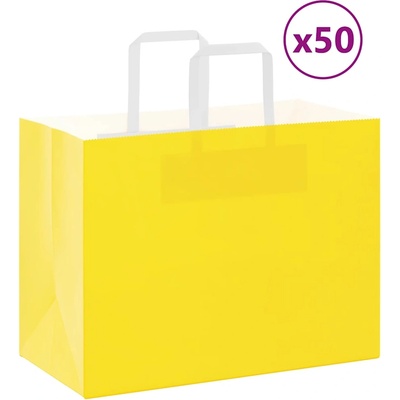 vidaXL Хартиени торбички 50 бр с дръжки жълти 32x17x25 см (4101999)