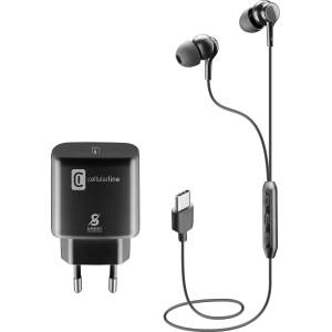 Cellularline Пакет за Samsung - Зарядно 220V USB-C 25W + слушалки TYPE-C