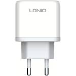 LDNIO Мрежово зарядно устройство LDNIO A2526C, 45W, 1 x Type-C F, 1 x USB F, PD, QC, PPS, С Кабел Type-C към Lightning , Бял - 40288