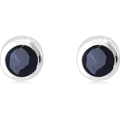 Šperky Eshop Náušnice z bílého 14K zlata kulatý černý safír s modrými odlesky S1GG42.33