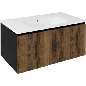 SAPHO Lorea - Шкаф за мивка 90x44x51 см, 1 чекмедже, дъб Колингвуд/матово черно LE090-1935 (LE090-1935)