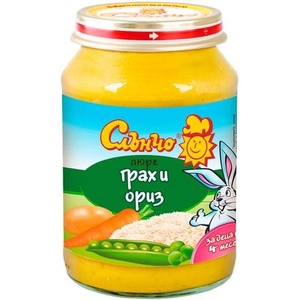Слънчо Зеленчуково пюре Слънчо - Грах и ориз, 190 g (2699) - baby
