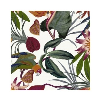 Graham & Brown 108601 Vliesová tapeta Exotické kvety, listy a papagáje Parrot White, Paradise, rozmery 52 x 1000 mm