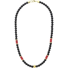 Manoki Pánský korálkový Henri černý onyx a pravý korál WA677GR Červená