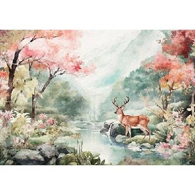 Postershop Fototapeta vliesováLandscape Painted Forest Deer 312x219cm