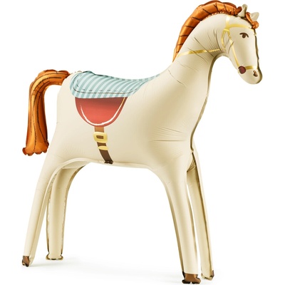 PartyDeco Balonek fóliový Kůň béžový stojící, 87 cm