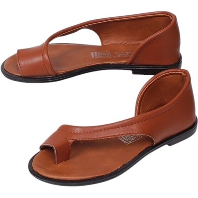 Кафяви кожени сандали с равна подметка