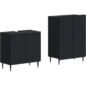 vidaXL Комплект шкафове за баня от 2 части ZWOLLE Черно (3417595)