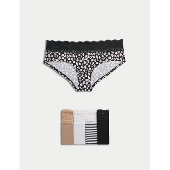 Marks & Spencer Боксерки бикини с ниска талия, висок дял памук и щампа, 5 бр. Marks & Spencer бял Marks & Spencer | Byal | ЖЕНИ | 6