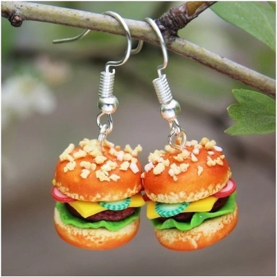 CircusMind náušnice Fimo hamburgery S3596