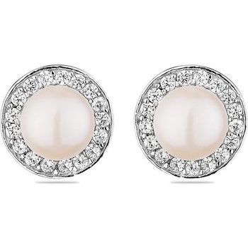 Image 1 of Swan Сребърни обици със сладководни бели перли и циркон IE0344W Swan