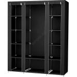 Euziel Платнен гардероб за съхранение с рафтове и лост за дрехи MATIS 150x175x45 cm черен (EZ0193)