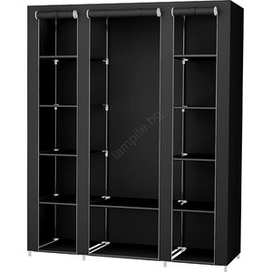Euziel Платнен гардероб за съхранение с рафтове и лост за дрехи MATIS 150x175x45 cm черен (EZ0193)
