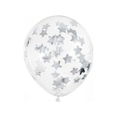 Balón s konfetami hviezdy 30cm strieborný