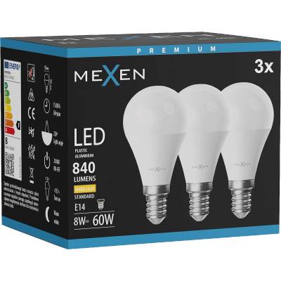 Mexen Nova 3x LED крушка E14, G45, 8W, Топла - 3000K, 840 lm - L101-E14-0830-01x03 (L101-E14-0830-01x03)