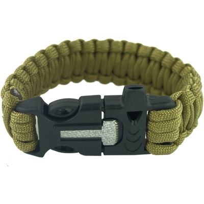 A.C.M. Survival náramek 4v1 Tan Píšťalka/křesadlo/nožík/paracord-23cm