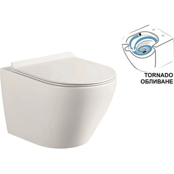 Inter Ceramic Конзолна тоалетна чиния icc 4937 tornado, седалка и капак, порцелан, бял гланц, 36х36х49см (4937 tornado)