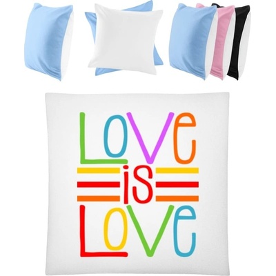 Darčeky PrintEQ Štvorcový Farebný Vankúš Dúhový dizajn Love is Love Biela Nebeská modrá 40x40