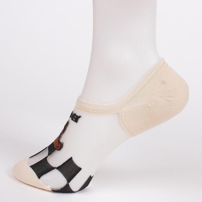 Дамски терлици в бежово и черно с тюл и мече