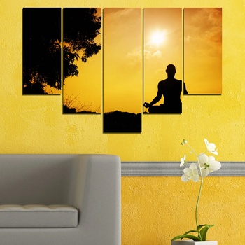 Vivid Home Картини пана Vivid Home от 5 части, Слънце, Канава, 110x65 см, 6-та Форма №0563
