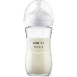 Philips Стъклено шише Philips Avent - Natural Response 3.0, flow 3/среден, 3 м+, 240 ml (SCY933/01) - baby