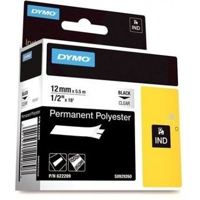 Dymo Rhino 622289, 12mm x 5,5m, čierna tlač/priehľadný podklad, originálna páska