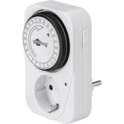 Goobay mechanický časový spínač, 24hod., 230V, 16A, IP20, SCHUKO, biely