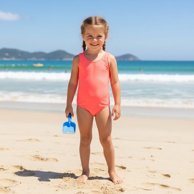 Детски цял бански в оранжев цвят