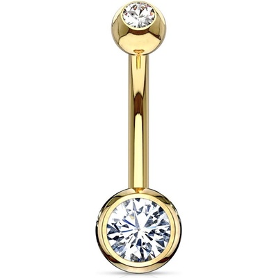 Atreya 14kt zlatý piercing do pupíku s kuličkami se zirkony Au 585/1000 žluté zlato velikost koncovky 4x6 mm délka průměr 8 mm