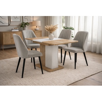 ЕВРОМАР Разтегателна трапезна маса ekre дъб артисан / бяло