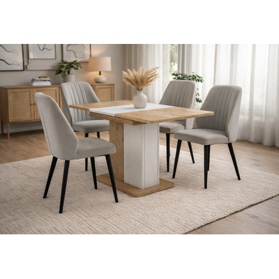 ЕВРОМАР Разтегателна трапезна маса ekre дъб артисан / бяло