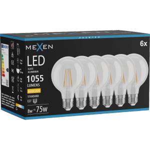 Mexen Vintis 6x LED нажежаема жичка крушка E27, G80, 8W, Топла - 2700K, 1055 lm, прозрачна (L155-E27-0827-00x06)
