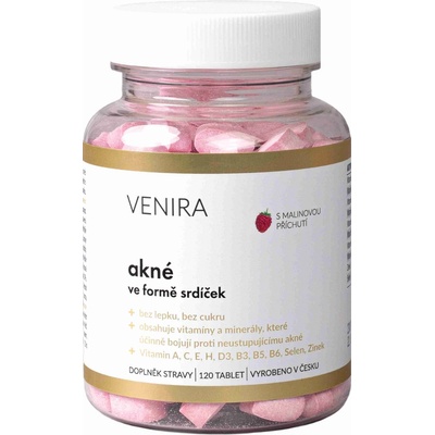 Venira Srdiečka na akné tablety na cmúľanie na aknóznu pleť príchuť Raspberry 120 ks