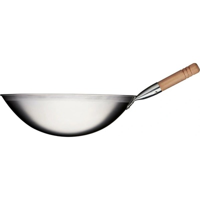 STALGAST Pánev Wok z matné oceli dřevěná rukojeť 185 mm průměr 400 mm 037401