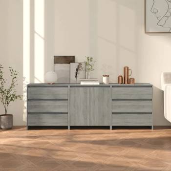 vidaXL Бюфети, 3 бр, сив сонома, инженерна дървесина (3098071)