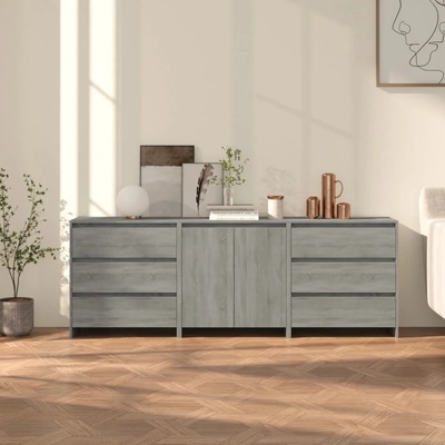 vidaXL Бюфети, 3 бр, сив сонома, инженерна дървесина (3098071)