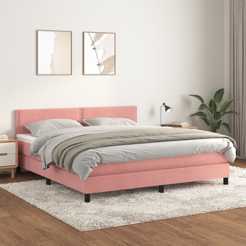 vidaXL Боксспринг легло с матрак, розово, 160x200 см, кадифе (3141256)