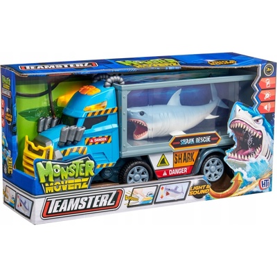 Teamsterz Monster Moverz náklaďák s přívěsem se žralokem se světlem a zvukem