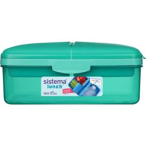 Holmes Products (Europe) Limited Sistema Lunch Quaddie кутия за закуски 1.5 л с 3 отделения на панти в капака и бутилка за пиене, ментов цвят