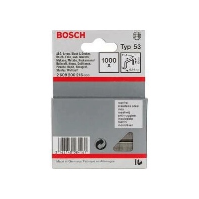 BOSCH Sponky do sponkovačky z tenkého drôtu, typ 53, nerezové Typ 53; L = 10 mm (1000 ks) 2609200216