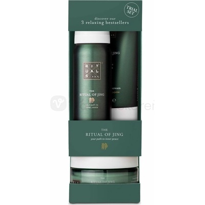 Rituals The Ritual of Jing telový peeling 125 ml + jemný telový peeling 70 ml + sprchová pena 50 ml darčeková sada