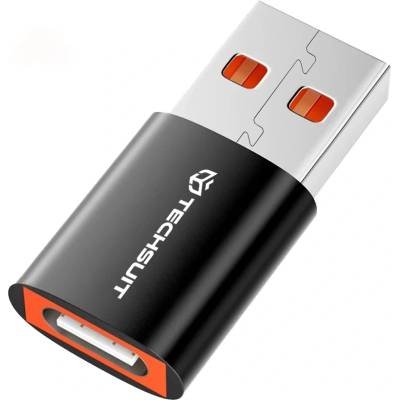Techsuit - Премиум OTG адаптер HyperPort (A5) - Type-C към USB, 6A, 5Gbps, Plug and Play, бърз трансфер на данни - Черен / Оранжев