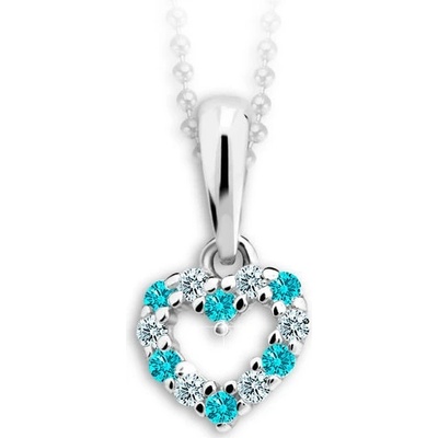 Danfil Dětský přívěsek srdíčko C2157 z bílého zlata s kamínky Mint Green