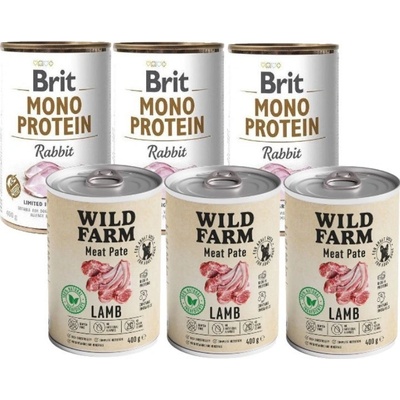 Brit Adult Mono Protein Rabbit 3 x 400 g & Wild Farm Pate Lamb 3 x 400 g