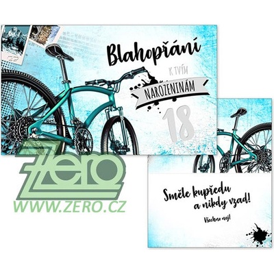 Přání s textem narozeninové 18 + obálka - kolo