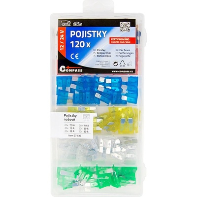 Compass Pojistky nožové sada 120ks 7,5/10/15/20/25/30Amp